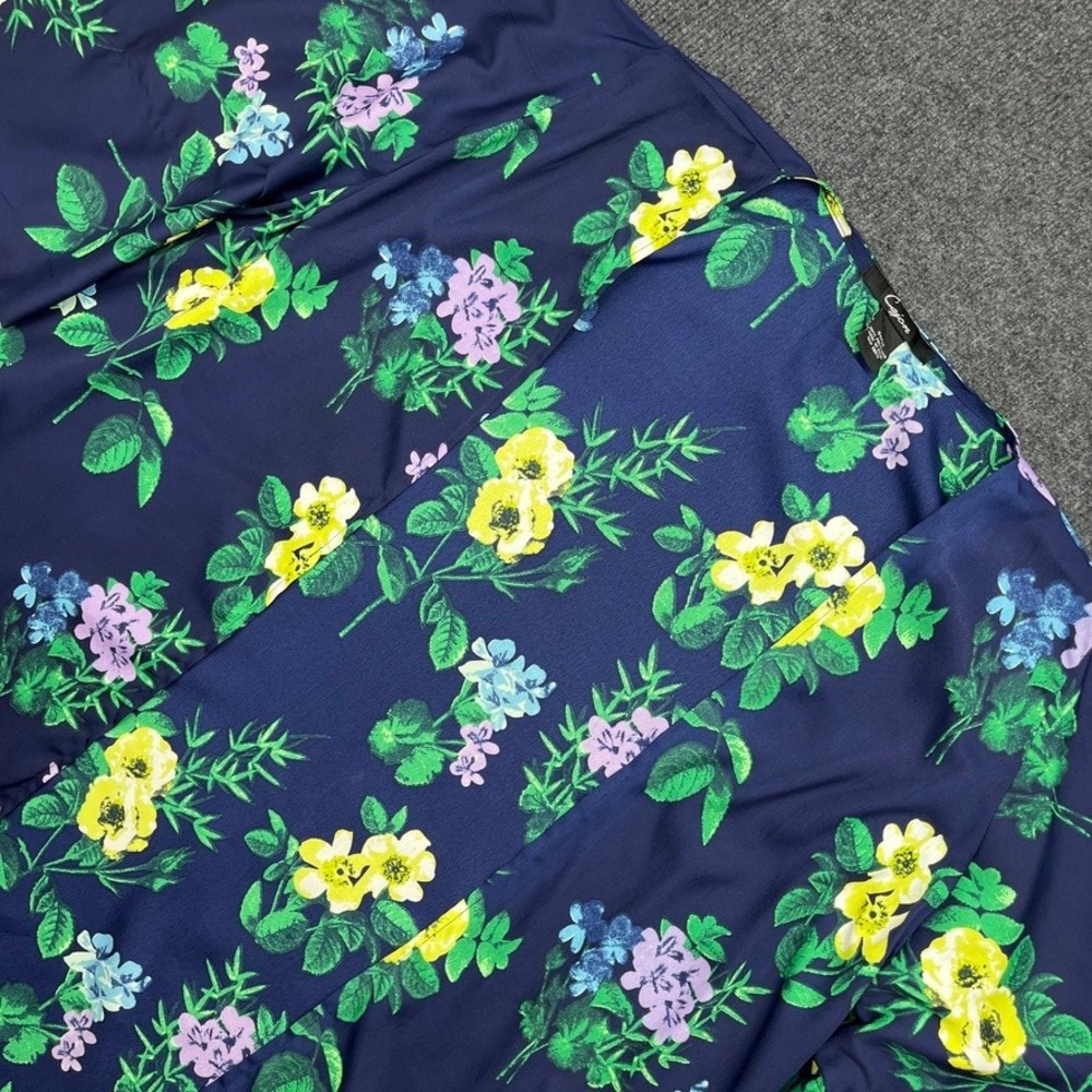 Cejon Floral Kimono Wrap Cardigan Navy Blue OSFM Boho Beach Cover Up Open Front